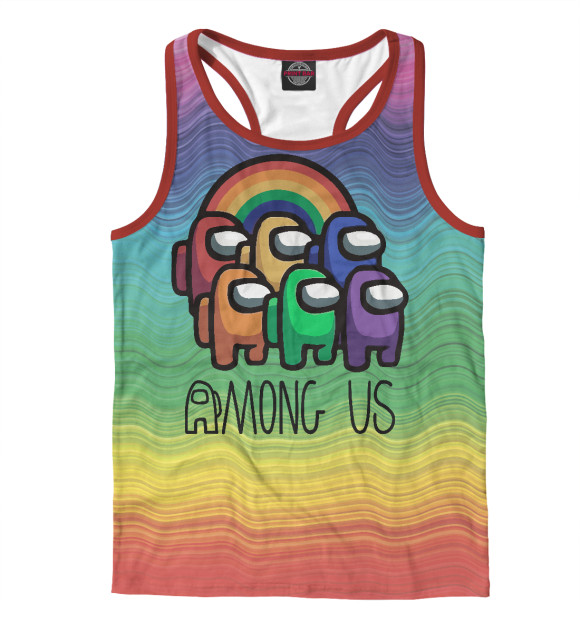 Мужская майка-борцовка с изображением Among Us Радуга цвета Белый