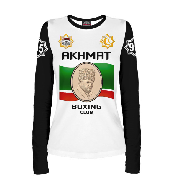 Женский лонгслив с изображением Akhmat Boxing Club цвета Белый
