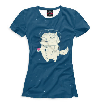 Женская футболка Кот и лисичка в космосе
