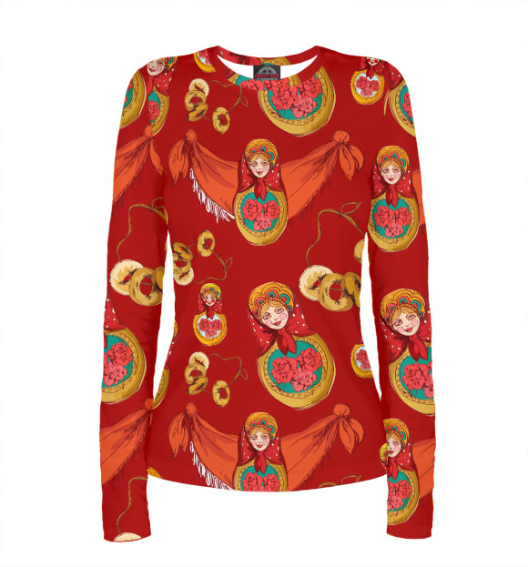 Женский лонгслив с изображением Матрешки цвета Белый