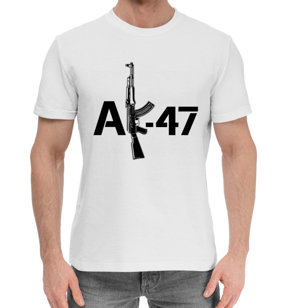 Мужская хлопковая футболка с изображением АК-47 цвета Белый