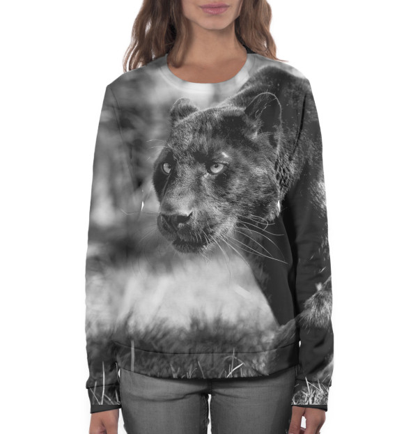 Женский свитшот с изображением Пантера цвета Белый