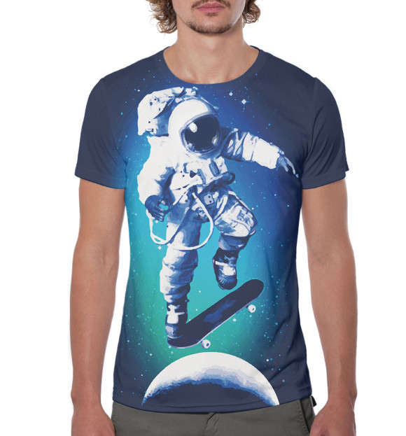 Мужская футболка с изображением Космонавт-скейтер цвета Белый