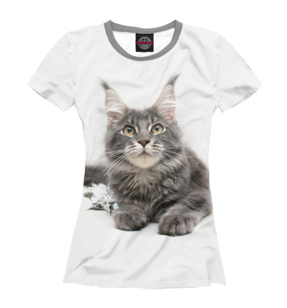 Женская футболка с изображением Кот цвета Белый