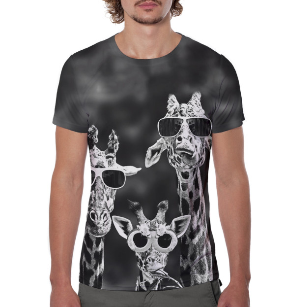 Мужская футболка с изображением Жирафы в очках цвета Белый