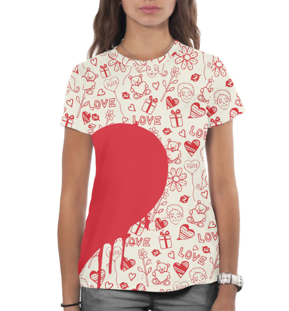 Женская футболка с изображением Половинки сердца цвета Белый