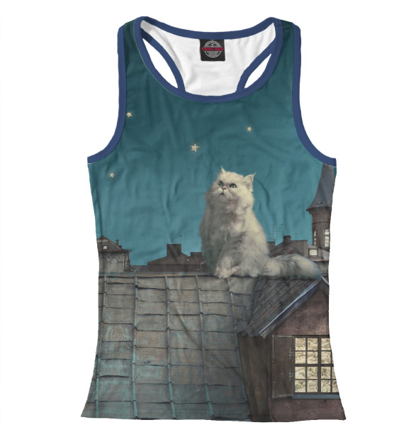 Женская майка-борцовка с изображением Кот цвета Белый