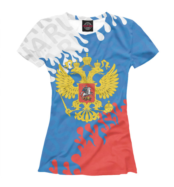 Футболка для девочек с изображением Флаг и герб России цвета Белый