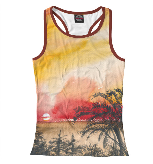 Женская майка-борцовка с изображением Тропический закат цвета Белый
