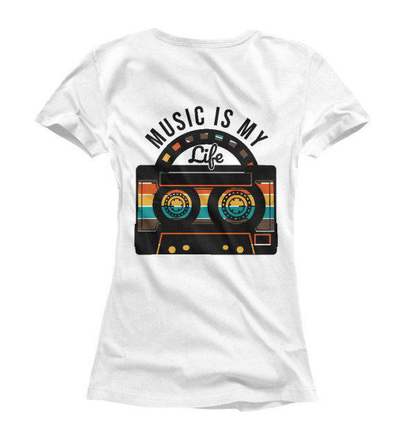 Женская футболка с изображением Music is my life (касета) цвета Белый