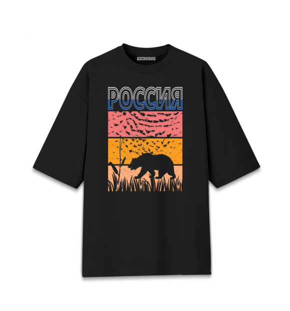 Женская футболка оверсайз с изображением Медведь Россия цвета Черный