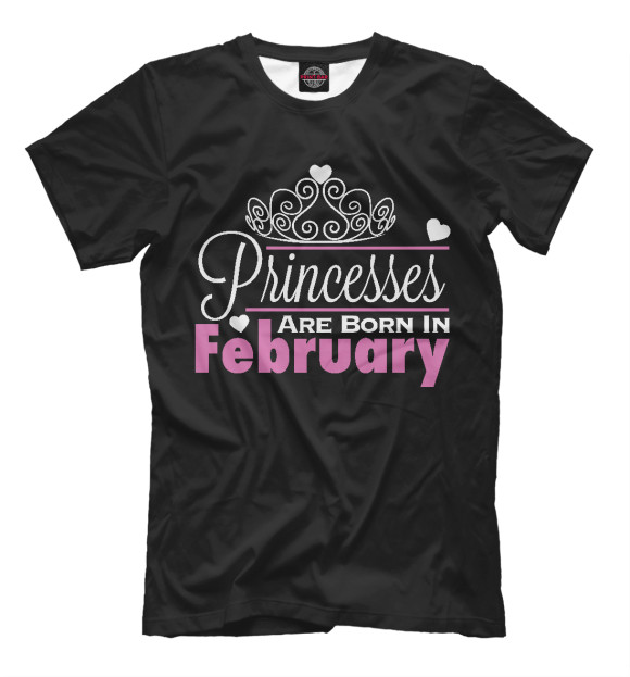 Мужская футболка с изображением Принцессы рождаются в феврале цвета Черный