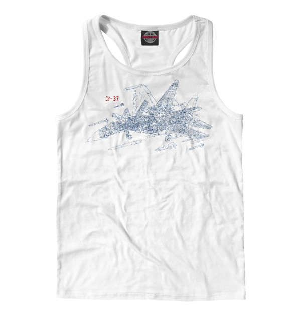 Мужская майка-борцовка с изображением Су-37 цвета Белый