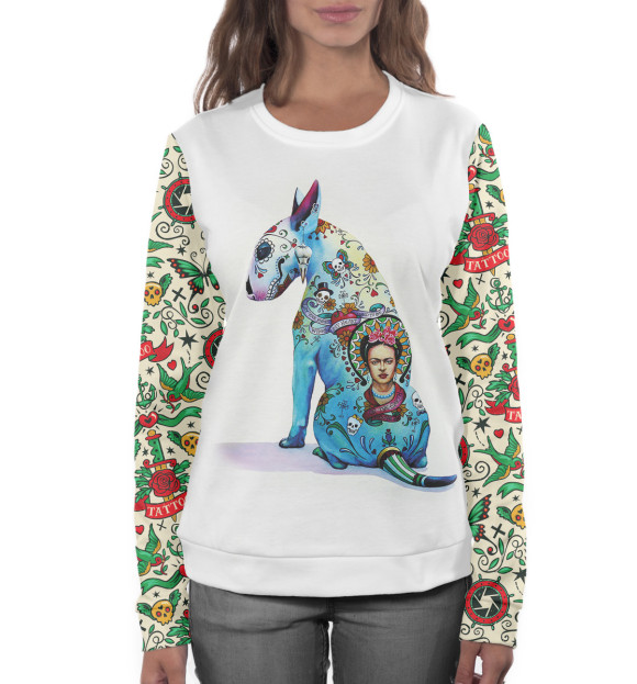 Женский свитшот с изображением Бультерьер цвета Белый