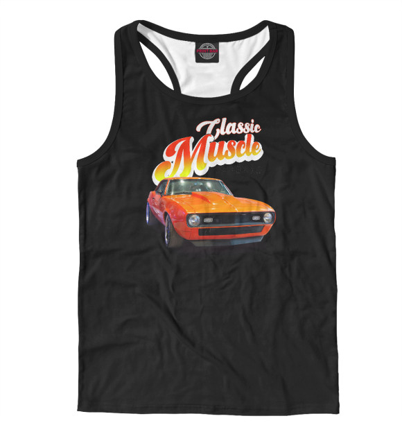 Мужская майка-борцовка с изображением Маслкар на черном цвета Белый