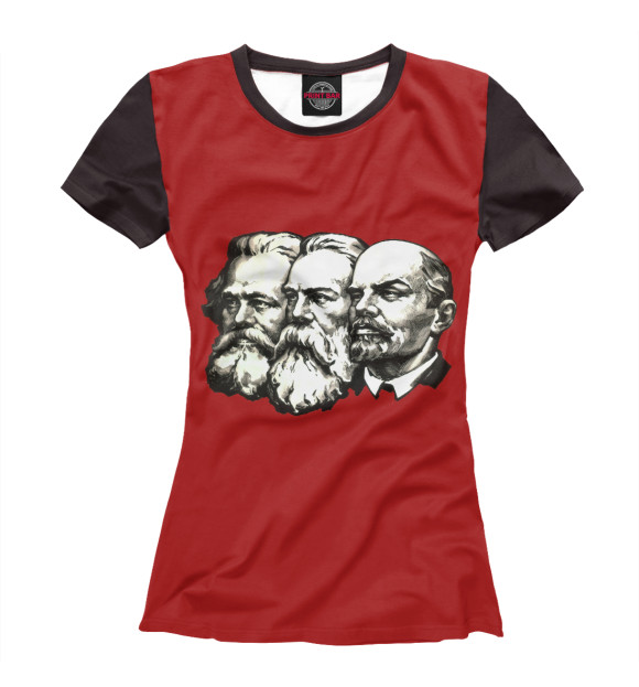 Женская футболка с изображением Маркс,Энгельс,Ленин цвета Белый