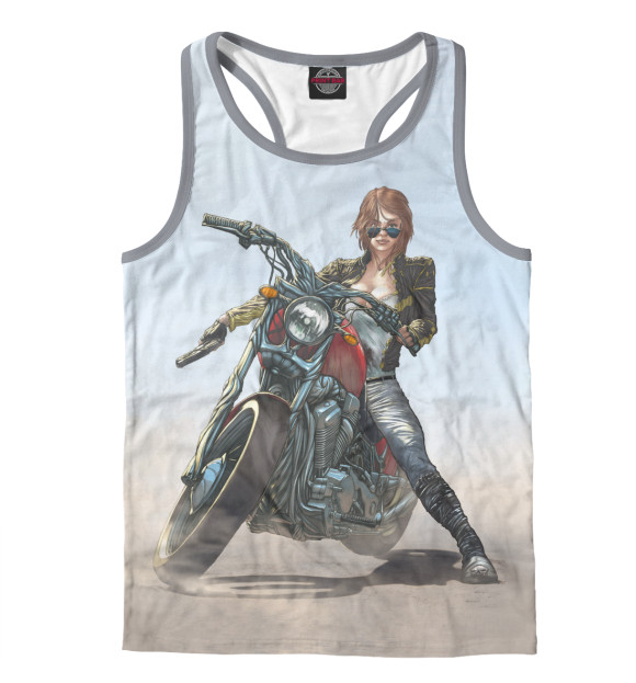 Мужская майка-борцовка с изображением Девушка на мотоцикле цвета Белый
