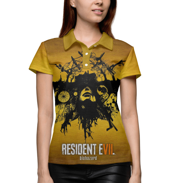 Женское поло с изображением Resident Evil 7: Biohazard цвета Белый