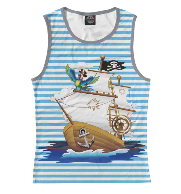 Женская майка с изображением Пиратский корабль и тельняшка цвета Белый