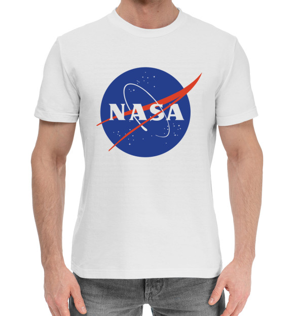 Мужская хлопковая футболка с изображением NASA цвета Белый