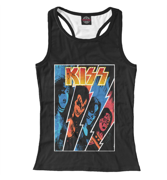 Женская майка-борцовка с изображением Kiss цвета Белый