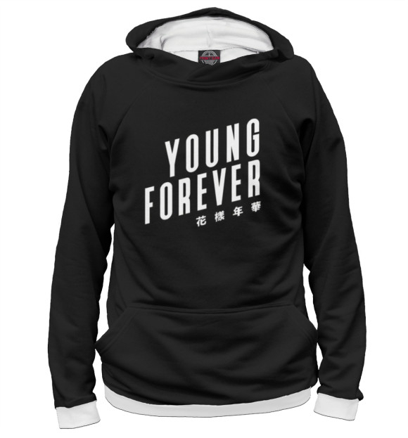 Худи для девочки с изображением Young Forever цвета Белый