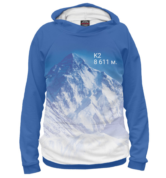 Мужское худи с притом К2 цвета Белый Мужское худи с изображением К2 цвета Белый