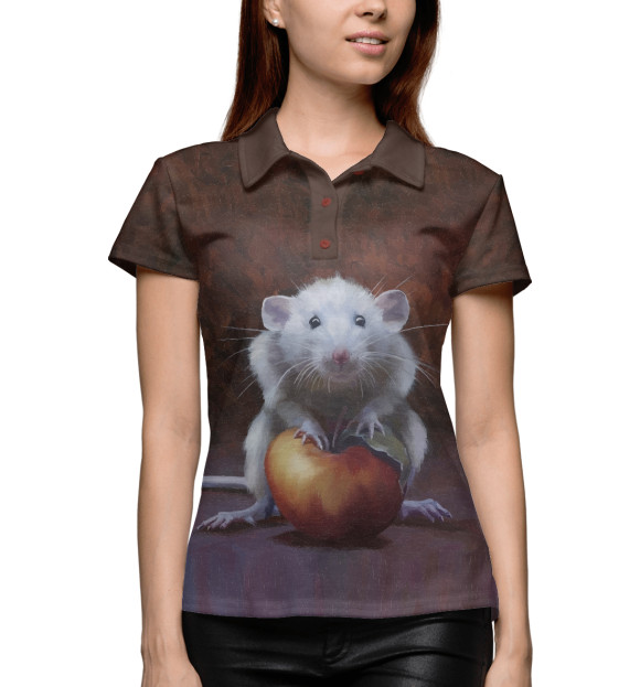 Женское поло с изображением Белая мышь цвета Белый