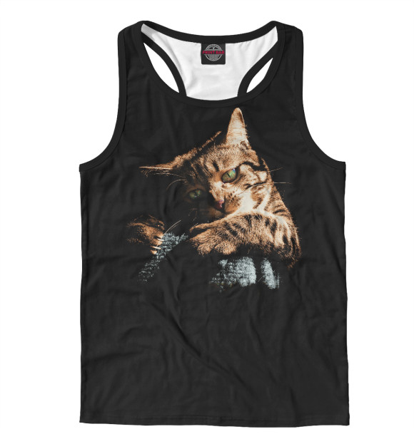 Мужская майка-борцовка с изображением Кошка цвета Белый