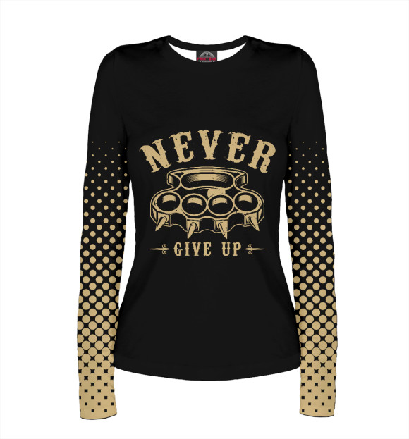 Женский лонгслив с изображением Never give up цвета Белый