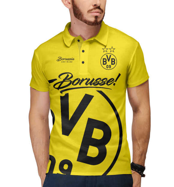 Мужское поло с изображением Боруссия Дортмунд цвета Белый