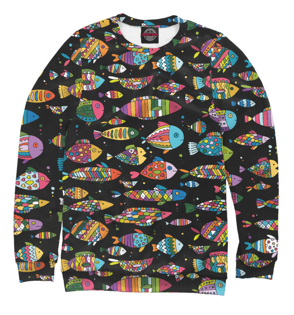 Мужской свитшот с изображением Разноцветные рыбы цвета Белый