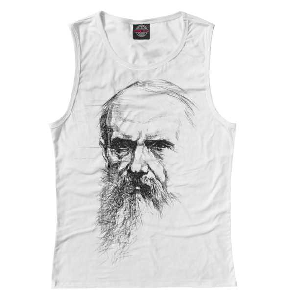 Женская майка с изображением Ф.М. Достоевский цвета Белый