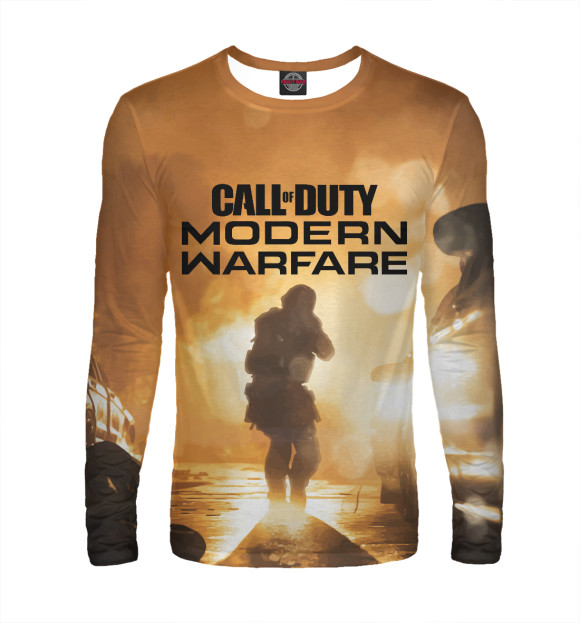 Мужской лонгслив с притом Call of Duty: Modern Warfare 2019 цвета Белый Мужской лонгслив с изображением Call of Duty: Modern Warfare 2019 цвета Белый