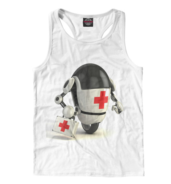 Мужская майка-борцовка с изображением Робот Врач цвета Белый