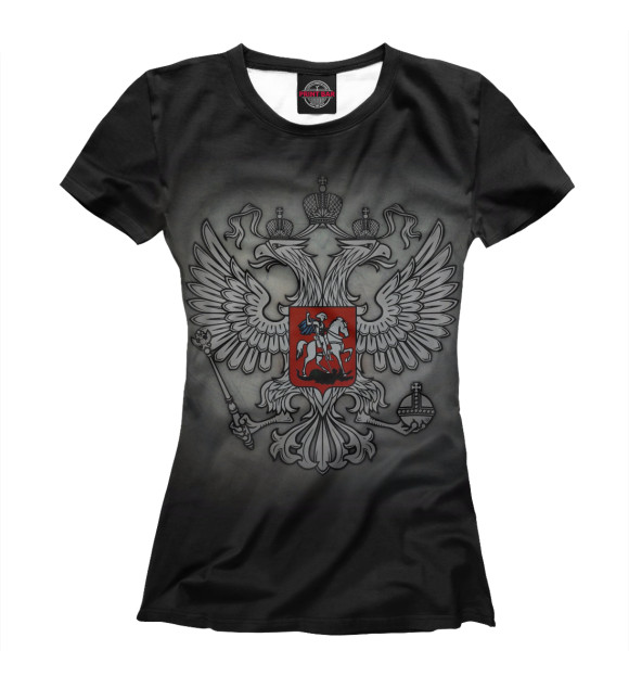 Женская футболка с изображением Герб России цвета Белый