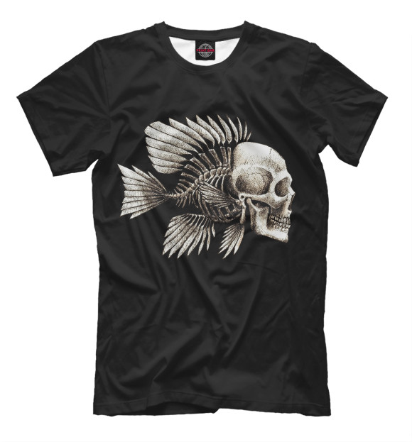Мужская футболка с изображением Skull Fish цвета Черный