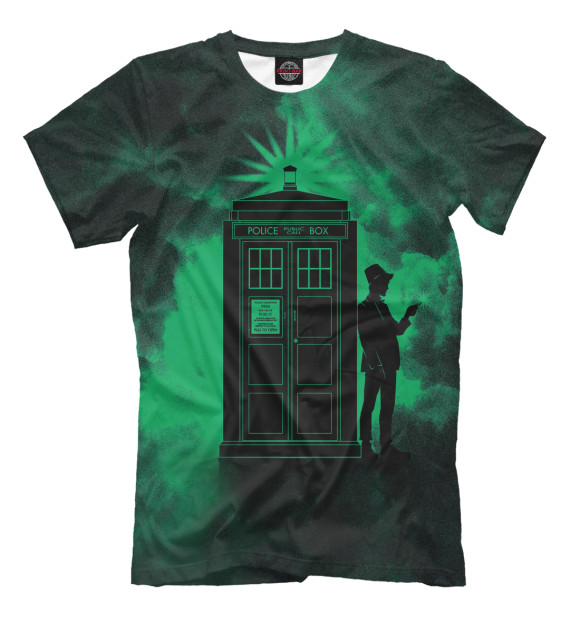 Мужская футболка с изображением Тардис и Доктор цвета Черный