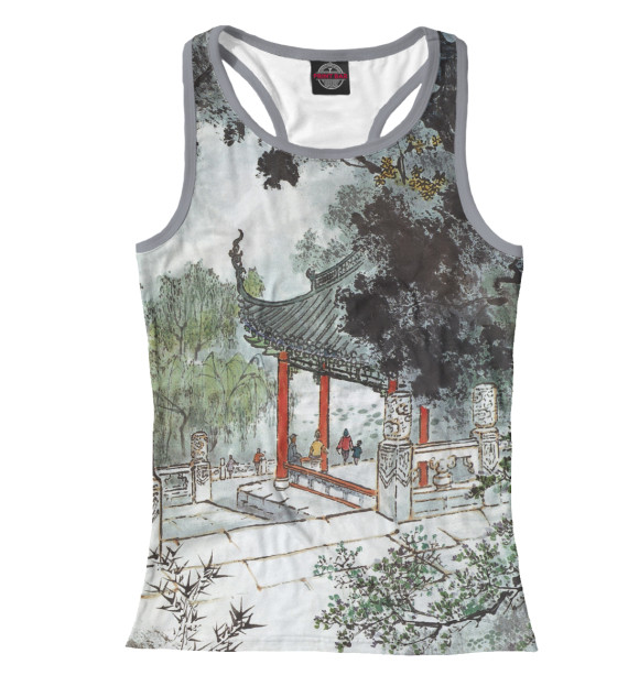 Женская майка-борцовка с изображением Китайский акварельный рисунок цвета Белый