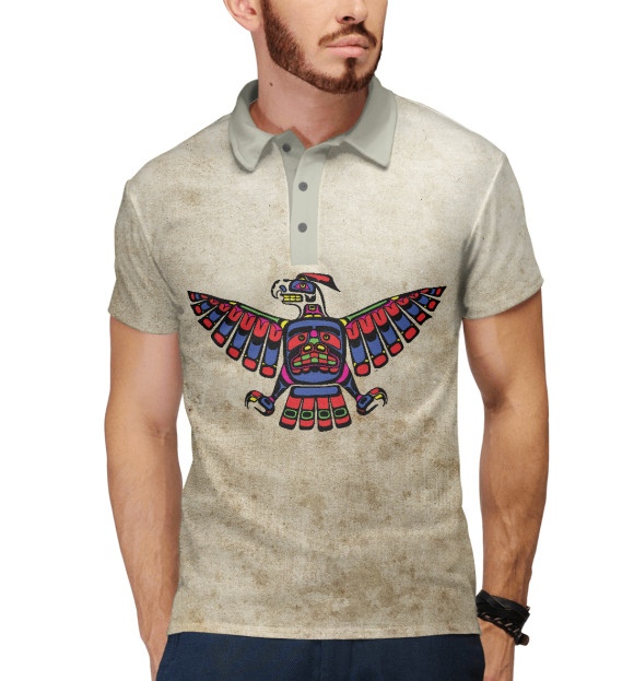 Мужское поло с изображением Орел тотемный цвета Белый