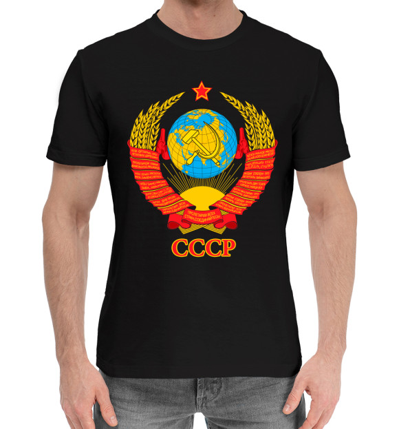 Мужская хлопковая футболка с изображением Герб СССР цвета Черный