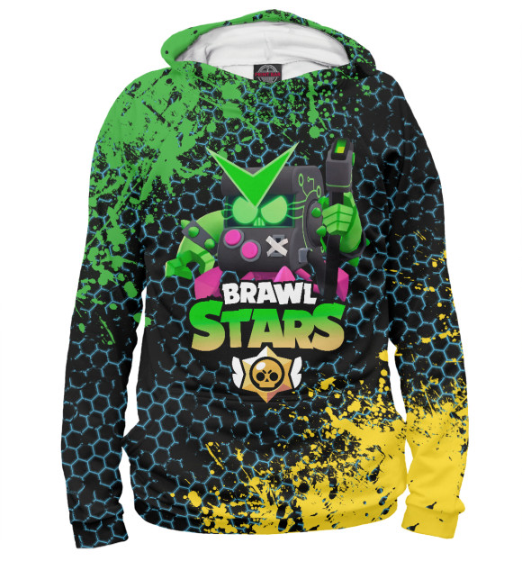 Мужское худи с изображением Brawl Stars Virus 8-Bit цвета Белый
