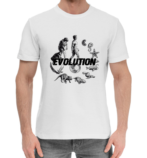 Мужская хлопковая футболка с изображением Evolution цвета Белый