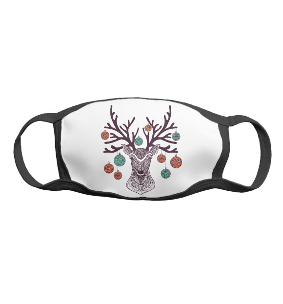 Маска тканевая с изображением Новогодний олень цвета Белый