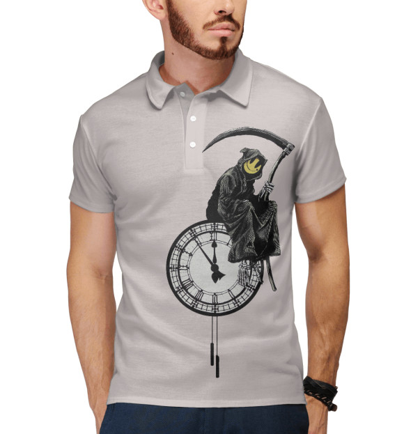 Мужское поло с изображением Время цвета Белый