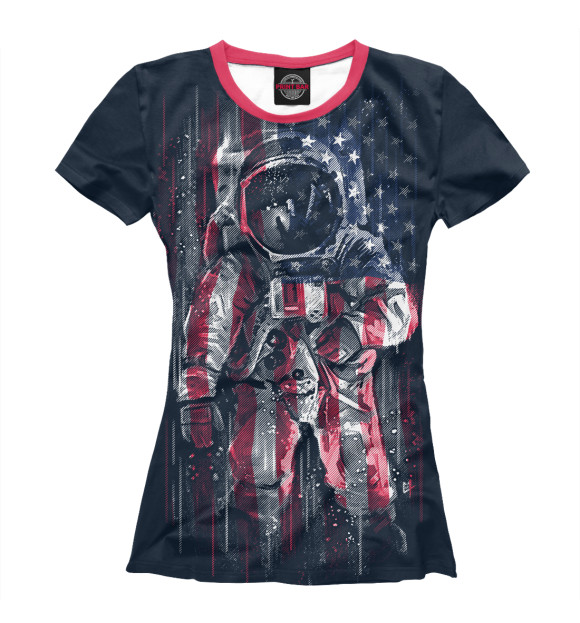 Женская футболка с изображением Американский астронавт цвета Белый