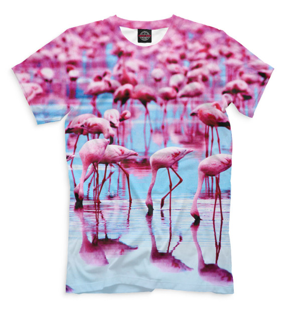 Мужская футболка с изображением Розовые фламинго цвета Молочно-белый
