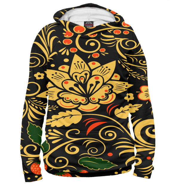 Женское худи с изображением Хохлома цвета Белый