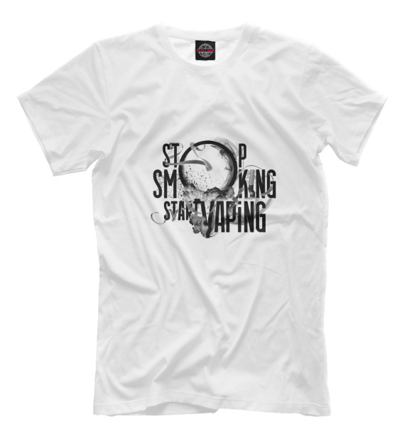 Мужская футболка с притом Stop Smoking Start VAping цвета Молочно-белый Мужская футболка с изображением Stop Smoking Start VAping цвета Молочно-белый
