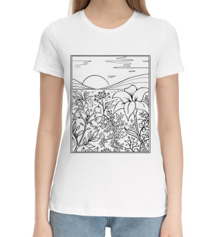 Хлопковая футболка для девочек Пейзаж в стиле Line Art